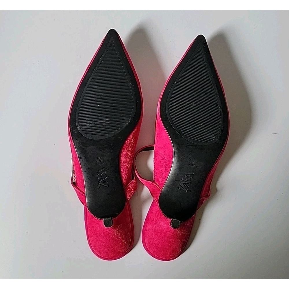 Zara Kitten Heel Point Toe Mules 7 Fuschia Pink Suede Chic Effortless Feminine - Picture 9 of 12